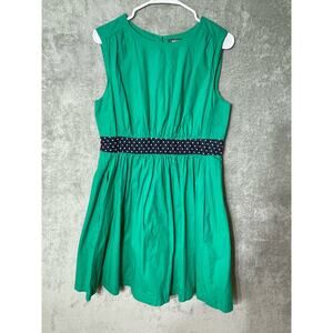 Emily & Fin Cotton Dress Size Large Green Blue Polka Dot Country Club Twee